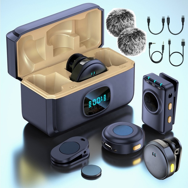 2Mic Magnetic Wireless Microphone 3 in 1 Button Coin Lapel Clip Lavalier Wireless Microphone for Camera Phone Video Recording