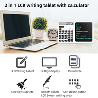 Calculatrice électronique à 12 chiffres avec tablette d'écriture LCD, tableau de dessin réutilisable, appareil portable pour prendre des notes pour l'école et le bureau