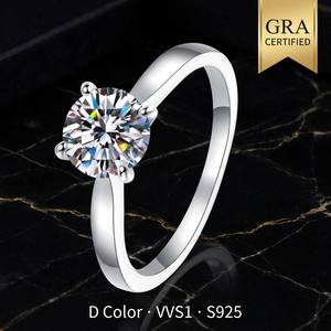 <span class=keywords><strong>Anello</strong></span> in Argento Sterling S925 con Moissanite DEF VVS1 Taglio Brillante Rotondo per Gioielleria Nuziale Vendita all'Ingrosso - Product Image 1
