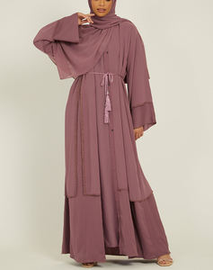 OEM Robe modeste et unie à manches longues avec mousseline de soie de haute qualité pour les femmes musulmanes Robe ample ouverte Abaya Robe vêtements islamiques - Product Image 2