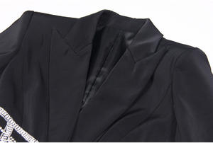 Nuovo e lussuoso <span class=keywords><strong>Blazer</strong></span> autunno con perline di cristallo da donna con motivo scintillante strass Oversize giacca giacca nera da donna - Product Image 2