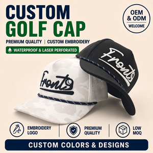Gorra de Golf de 5 Paneles con Diseño Moderno y Elegante, Logotipo Bordado Personalizado, MOQ Bajo, OEM, Perforada con Láser, Transpirable, Ropa Funcional de Alto Rendimiento - Product Image 1