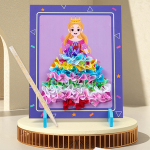 Bebé princesa falda poking bordado juguete colorido DIY hecho a mano juego educativo creativo princesa vestir muñeca juguetes de madera - Product Image 4