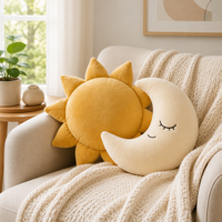 Bantal Boneka Bulu Super Lembut Matahari dan Bulan Bordir Wajah Lucu Dekorasi Kamar Anak Ulang Tahun Ready Stock