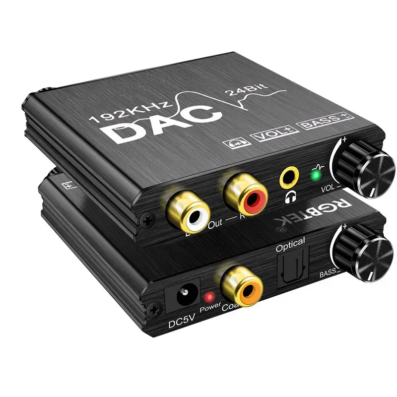 Konverter Digital Ke Analog 192Khz/24Bit dengan Penyesuaian Volume, Kontrol Nada Bass Output RCA Output Audio 3.5Mm untuk Laptop PC