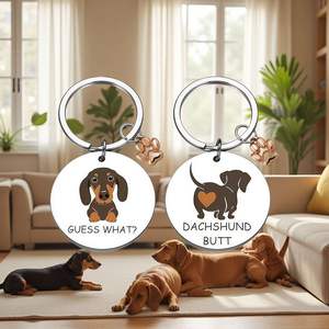 Porte-clés rond en acier inoxydable gravé au laser avec motif de chien de dessin animé Uionen, comme un petit cadeau pendentif - Product Image 4