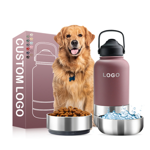 Custom logo 32oz Custom Logo 3 in 1 Portable Stainless Steel Pet Feeder Travel Dog Water Bottles With Food Container