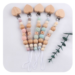 Nouveau bébé bricolage créatif pince-sucette en bois de hêtre dessin animé coeur conception avec chaîne de perles de Silicone anti-chute apaisant bébé sucette - Product Image 4