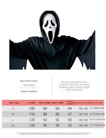 Costumes d'Halloween 2026 sur le thème de Scream : Cosplay de film d'horreur avec épée effrayante pour enfants et adultes