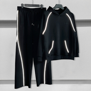 Custom Stacked <b>Sweats</b> Suit Streetwear Cotton Baggy Sweatpants and Hoodie <b>Set</b> Designer Heavyweight Reflective Tracksuits for Men - Product Image 1
