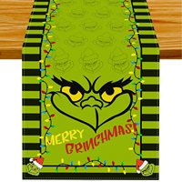 Joli ensemble de nappe et chemin de table en lin vert Grinchmas pour Noël, idéal pour la décoration de la maison et de la cuisine pendant les fêtes d'hiver, fournitures de fête