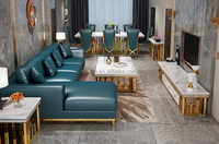 Tables basses en or de luxe avec tiroir, meuble TV moderne en acier inoxydable, ensemble de meubles avec plateau en marbre, table d'appoint pour salon