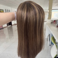 Perruque en soie pleine main de qualité médicale couleur tendance, marron balayage avec base en silicone, sans colle, respirante, pour l'alopécie