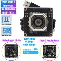 Módulo de Cámara Web USB3.0 con Enfoque Automático ELP de 12MP, 4K 60FPS, 1080P 230FPS, 88 °   Módulo de Cámara UVC sin Distorsión, sin Controladores, Compatible con Linux