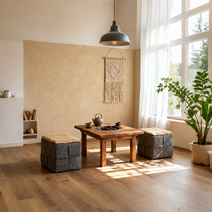 Repose-pieds ottoman carré en velours côtelé, design tissé, tabouret de canapé gris - Product Image 2