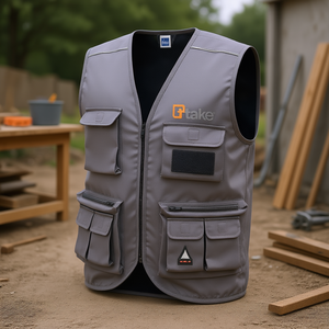 Gilet d'été multi-poches Ttake gris 2XL, gilet de travail pour le rangement d'outils - Product Image 3