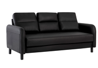 Sofa Kulit PU Modern 3 Dudukan Dengan Kantong Penyimpanan di Sisi Lengan Kaki Hitam Sofa 3 Dudukan Kompak untuk Ruang Tamu Kantor