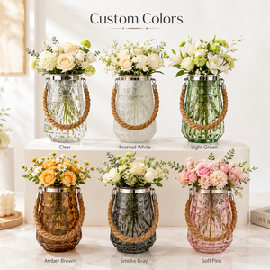 <span class=keywords><strong>Grand</strong></span> <span class=keywords><strong>vase</strong></span> à fleurs en verre texturé avec poignée en corde pour la décoration intérieure, les événements de mariage, les hôtels, les fleuristes et les collections de cadeaux de détail - Product Image 4