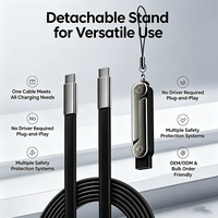 Câble de charge rapide USB C 240W avec support de téléphone pliable détachable, transfert de données 480 Mbps pour le jeu