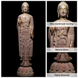 Statues de <span class=keywords><strong>Bouddha</strong></span> sculptées à la main en <span class=keywords><strong>pierre</strong></span> <span class=keywords><strong>naturelle</strong></span>, finement travaillées, personnalisées, avec finition or antique et artisanat coloré. - Product Image 5