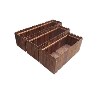 Wood Planter Box Handmade Fence Shape Wooden Flower Planter Wooden Rectangular Box Planter Outdoor Garden Plant Flower Pot