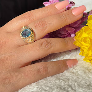 Anillo de Plata de Ley 925 con Esmeralda Ovalada, Chapado en Oro, Estilo Vintage, Hecho a Mano, Joyería de Diseño, Moku Jewellery MKJ2 - Product Image 4