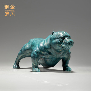 Juego de figuras de bulldog Copper And Gold Years, escultura de latón hecha a mano, decoración de escritorio para sala de estar - Product Image 3