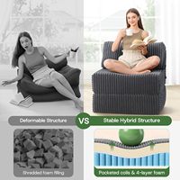 Canapé-lit pliant 4-en-1 convertible, chaise longue sans armature, matelas à ressorts ensachés, mousse à maintien moyen, portable, capitonné