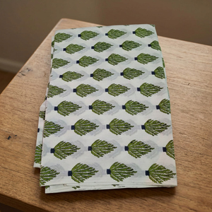 Organic Cotton Handmade Block Printed <b>Green</b> White Lightweight Fabric Customizable White Running Dress Shirt Boys Curtain Cloths - Product Image 2