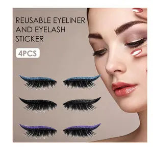 Stiker Bulu Mata Glitter Eyeliner, Dapat Digunakan Kembali 4 Pasang Stiker Tahan Air Eye Liner dan Stiker Bulu Mata untuk Makeup Mata