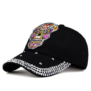 Cappellino da Baseball Vintage in Denim con Teschio di Zucchero e Strass Ricamati, Tema Giorno dei Morti, Regolabile a 6 Pannelli, Unisex, Primavera/Estate - Product Image 6