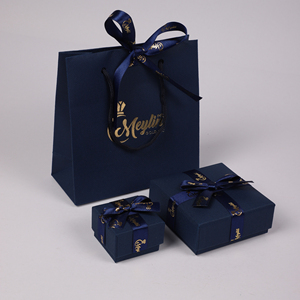 ซันนี่แพ็ค 18 ปี ผู้ผลิตบรรจุภัณฑ์เครื่องประดับ ถุงกระดาษใส่เครื่องประดับพร้อมริบบิ้น พิมพ์ลายตามสั่ง ถุงกระดาษสีน้ำเงินหรูหราสำหรับเครื่องประดับ - Product Image 2