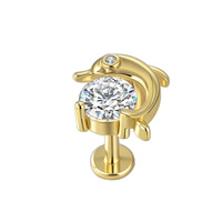 G23 Titanium 16G 8mm Flat Back Labret Stud Internal Thread Butterfly Heart Zircon Lip Piercing Unisex Earring.