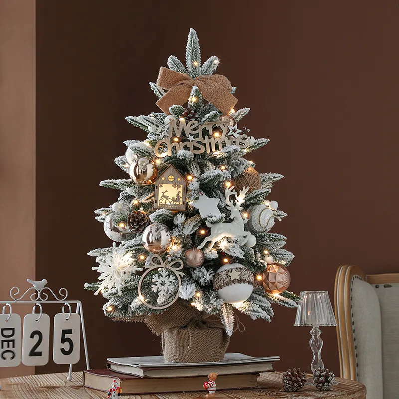 45-90Cm Nieuwe Stijl Gillter Licht Houten Stand Mini Kerstboom Versierd Kleine Kerstboom Kerst Decoratie Producten
