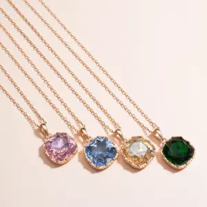 European and american simple design gem round necklace multi color stone pendant for women jewelry