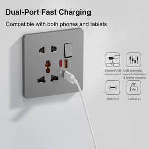Interrupteurs et prises murales noirs mats standard britanniques gravés sur mesure |   Ports de charge USB 10A et indicateurs <span class=keywords><strong>LED</strong></span> en matériau PC - Product Image 4
