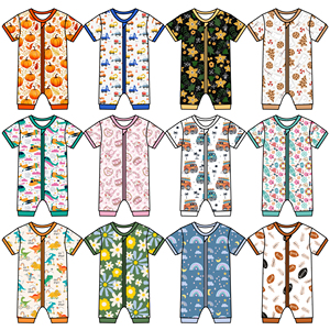 Combinaison courte pour bébé et enfant en bas âge avec impression de logo personnalisé, 95% bambou, 5% élasthanne, vêtements de nuit pour bébé, pyjama d'été - Product Image 2