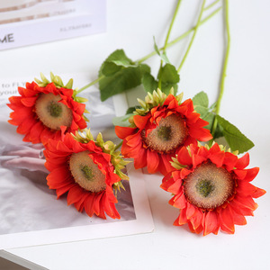 Ruilisi Artificial Sunflowers 5-Inch <b>Silk</b> <b>Flower</b> Wedding Home Decorations Yellow Orange Vase Arrangement - Product Image 4