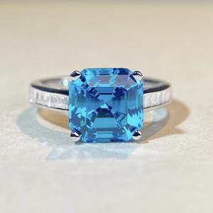 S925スターリングシルバーアッシャーカットリングスクエアパゴダエメラルドアクアマリンジルコンハイエンド宴会宝石用女性用 - Product Image 3