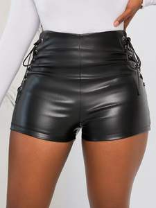 Nouveau Sexy été et automne Stretch grande taille serré noir Faux cuir Shorts décontracté Shorts pantalon en cuir pour les femmes - Product Image 2