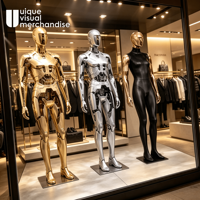 Mannequin Homme Chromé Corps Entier Argent Or Musclé en Plastique pour Présentation en Boutique, Mannequin Grande Taille pour Vêtements Masculins