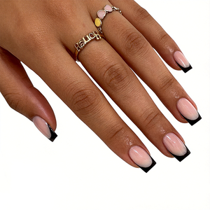 Offre Spéciale : Kit de <span class=keywords><strong>Faux</strong></span> Ongles Courts de Luxe à Presser, Forme Cercueil, French <span class=keywords><strong>Noir</strong></span> en Acrylique - Product Image 1