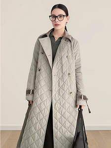 Cappotto Lungo Trapuntato da <span class=keywords><strong>Donna</strong></span> con Colletto a Contrasto in Velluto a Coste Color Latte, Stile Vintage Britannico - Product Image 4
