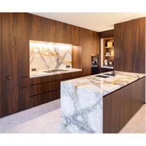 Remodelación de Cocina Modular Moderna y Artística con Diseño de Isla, Encimera de Mármol, Grifo, Cajón, Canasta y Construcción de Madera Contrachapada - Product Image 1