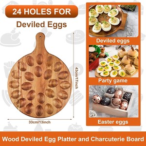 Bandeja de madera para huevos con divisor, plato doble para postres con asa, bandejas de servir de color madera natural - Product Image 3