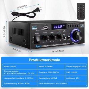 Mini Amplificatore Digitale AK45 BT 5.5, Potenza 300WX2, Canale di Uscita 2.0, Max 400W Subwoofer, Ricevitore Audio Stereo Hi-Fi - Product Image 5