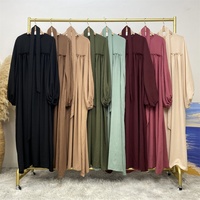6694 #   Abaya Modeste Robe de Soirée Musulmane 100% Polyester Longueur Ras du Sol Coupe Évasée Fermeture Éclair au Dos Poches Ceinture pour Femme