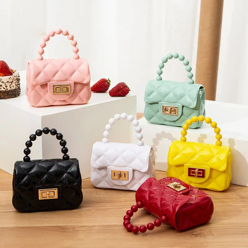 Wholesale ladies mini tote bags fashion cute girls kids PVC purse handbag pearl lips small jelly bags