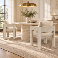 Fauteuil de salle à manger moderne et minimaliste rembourré, avec structure en bois blanchi et tissu bouclé texturé, chaise d'appoint pour salle à manger
