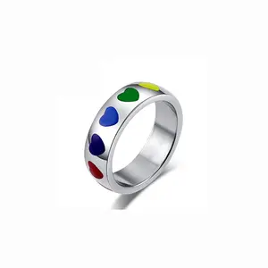 Bague de mariage gay lesbienne arc-en-ciel Bague de mariage LGBT émaillée en acier inoxydable